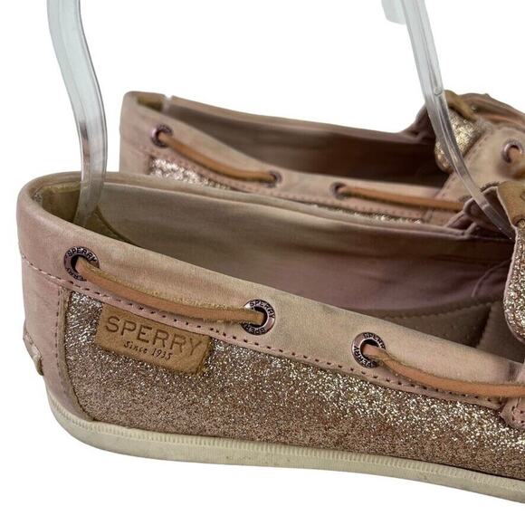 Sperry Top Sider Womens Leather Glitter Rose Gold Boat Shoes Flats Slip On sz 7 - Picture 12 of 16